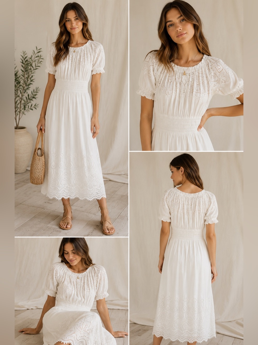 Sea New York White Eyelet Midi Dress